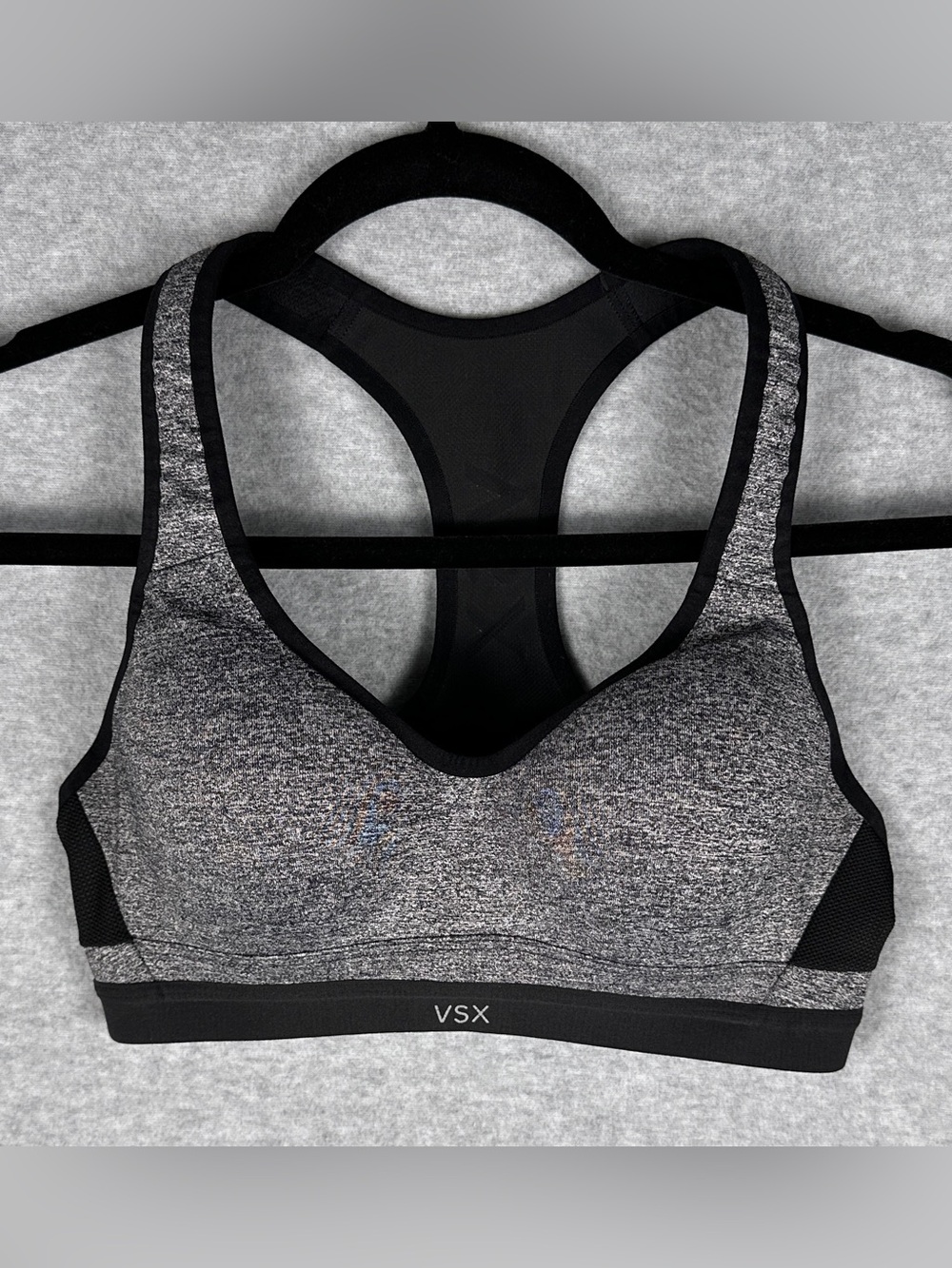 Victoria's Secret VSX Sport Sports Bra 34B Gray Black Racerback Padded